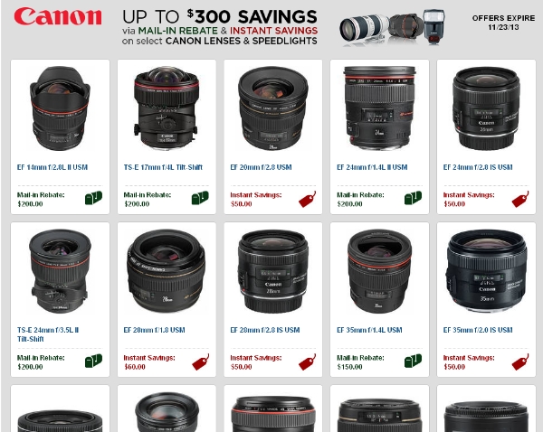 Deal Canon USA Lens And Flash Mail in Rebates UPDATE 1KIND Photography